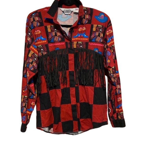 Vintage Tops - Vintage fringe western rodeo button shirt womens size medium Made in USA